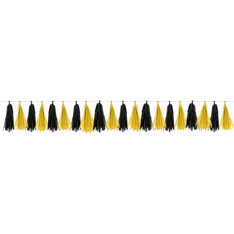 Girlande mit 20 Pompons gold-schwarz 4,2 m