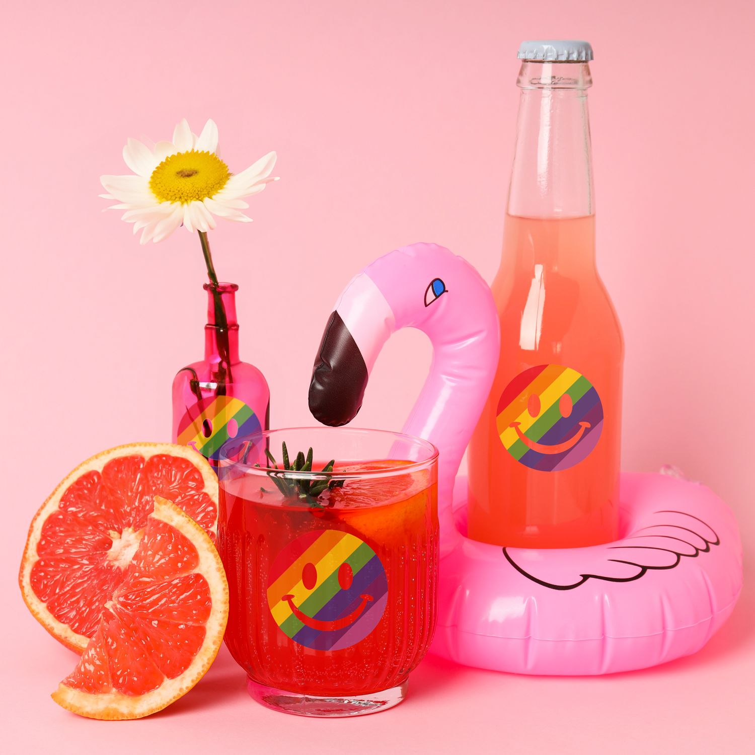 6 stickers voor drinkglas Smiley regenboog
