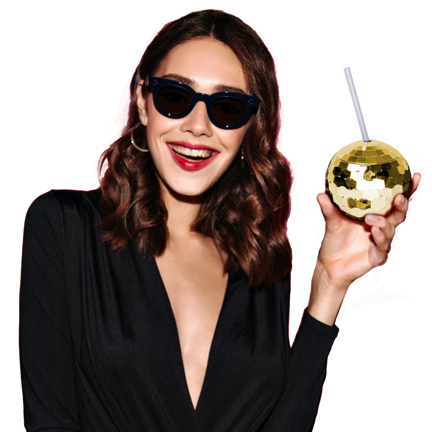 Trinkbecher Discokugel mit Strohhalm 2 Farben