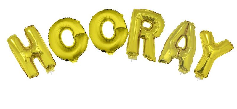 Folienballon Set Schriftzug 16" Hooray Gold