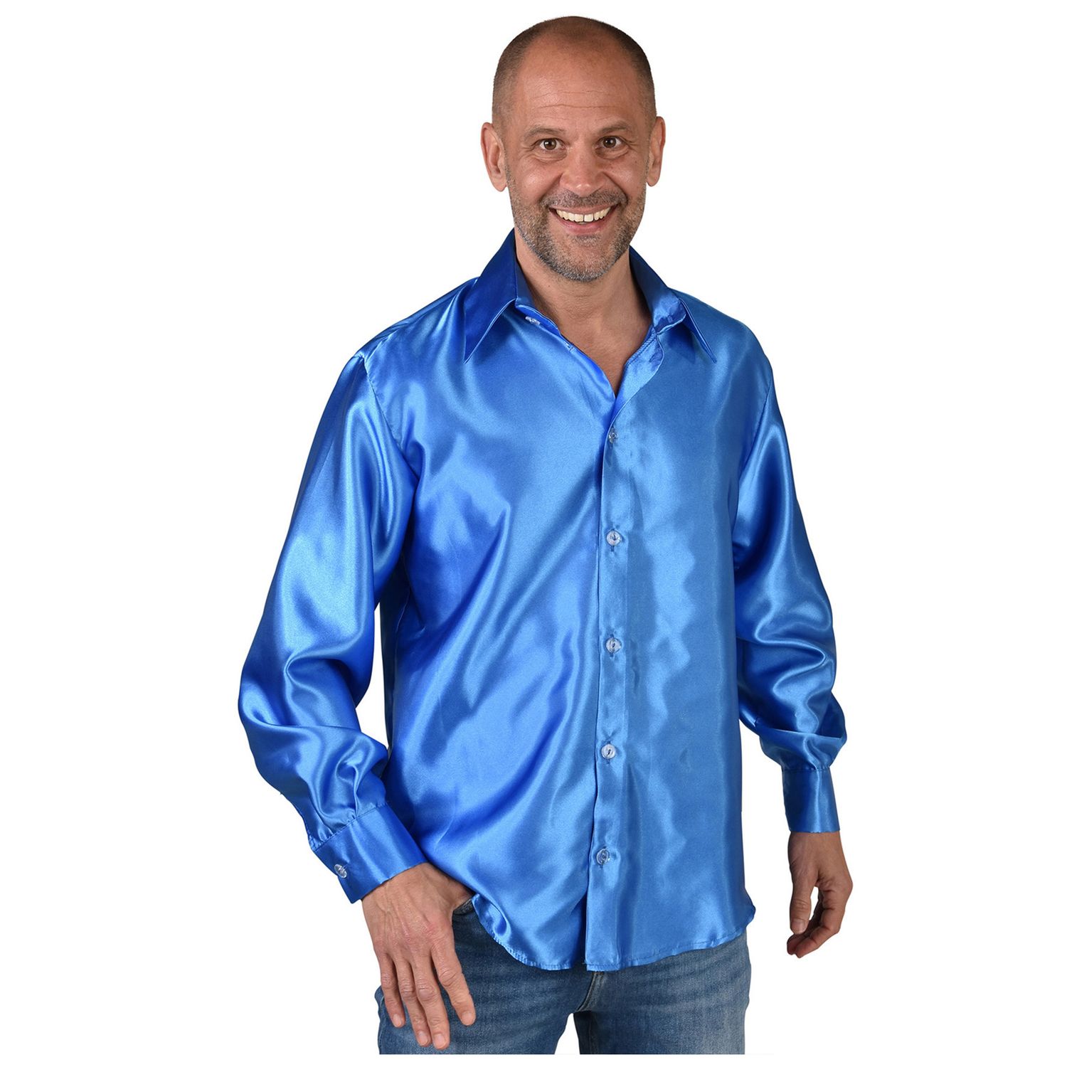 Hemd Satin Uni Blau