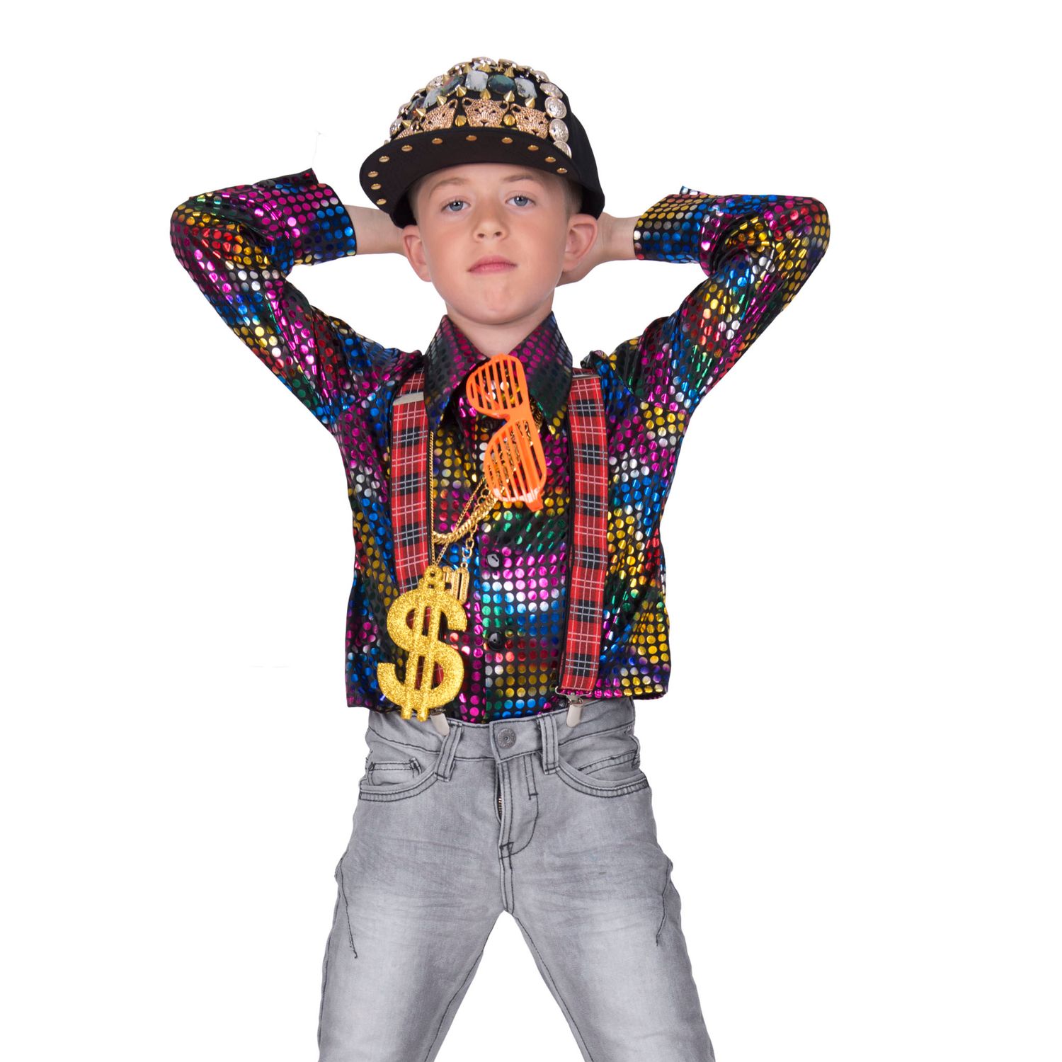 Disco Hemd Regenbogen glitter Jungen