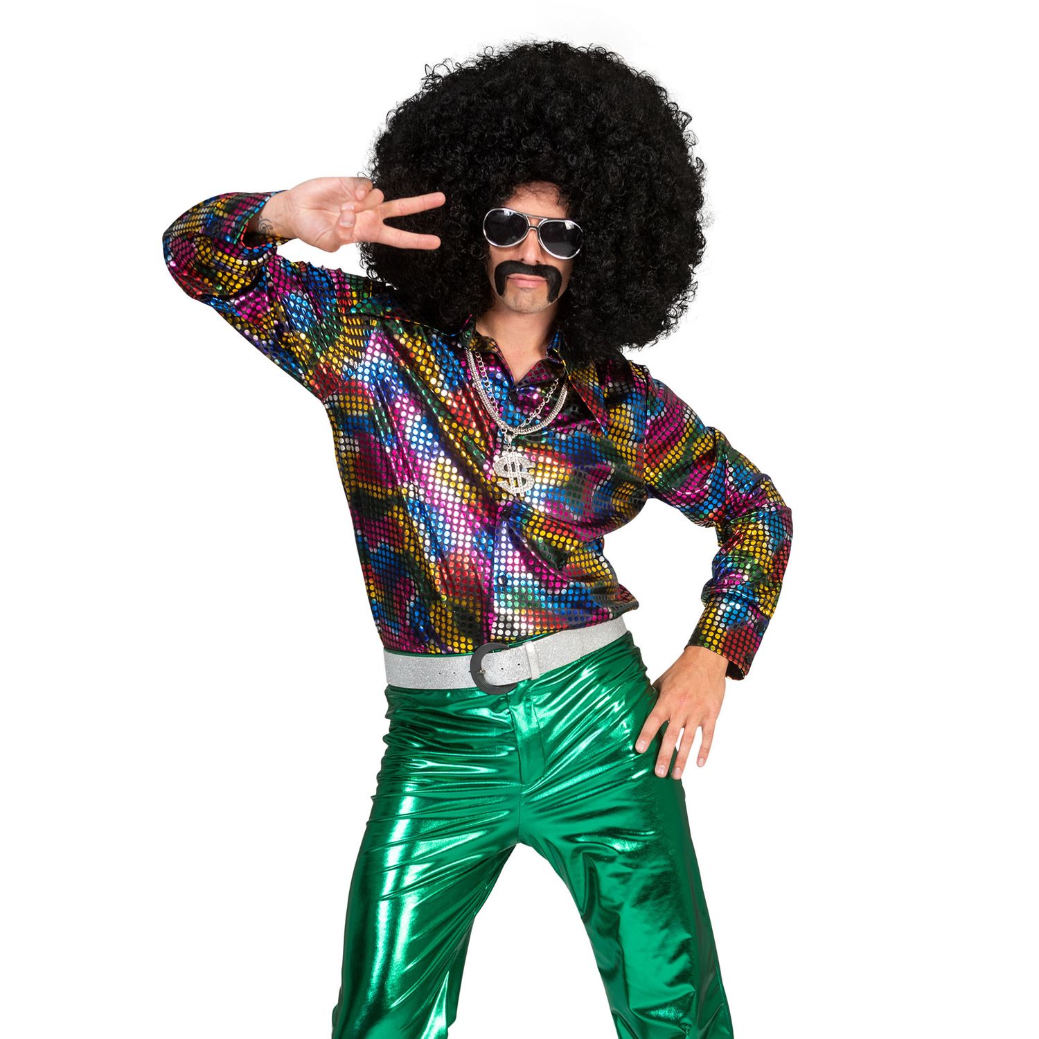 Disco Hemd Rainbow Glitter Herren