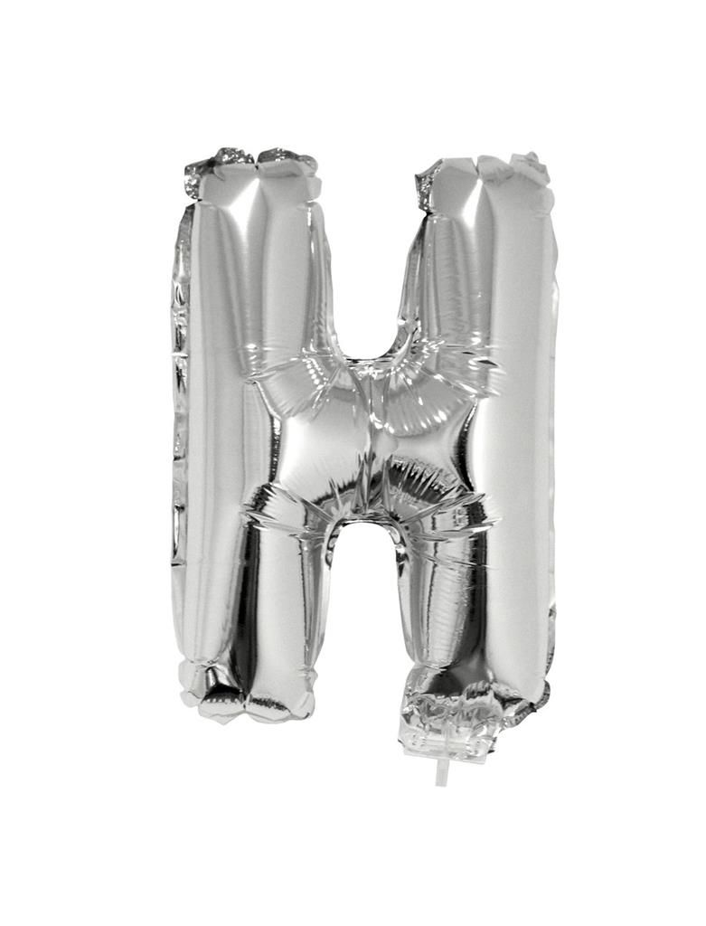 Folieballon 41cm Met Stokje Letter H Zilver