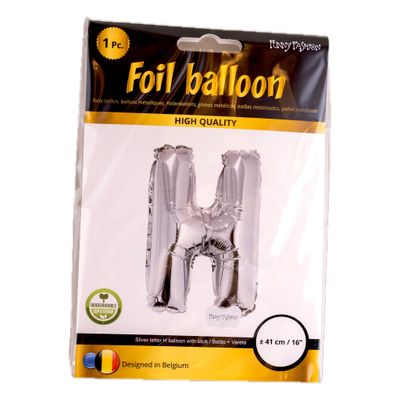 Folieballon 41cm Met Stokje Letter H Zilver