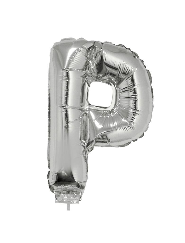 Folieballon 41cm Met Stokje Letter P Zilver