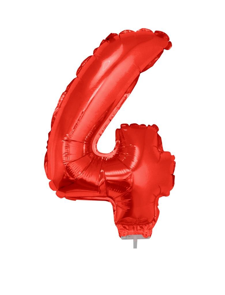 Folienballon 41cm Mit Stab Zahl 4 Rot Folienballon 41cm Mit Stab Zahl 4 Rot