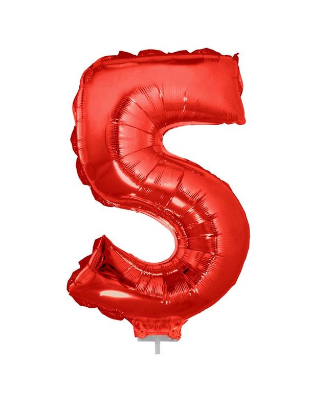 Folienballon 41cm Mit Stab Zahl 5 Rot
