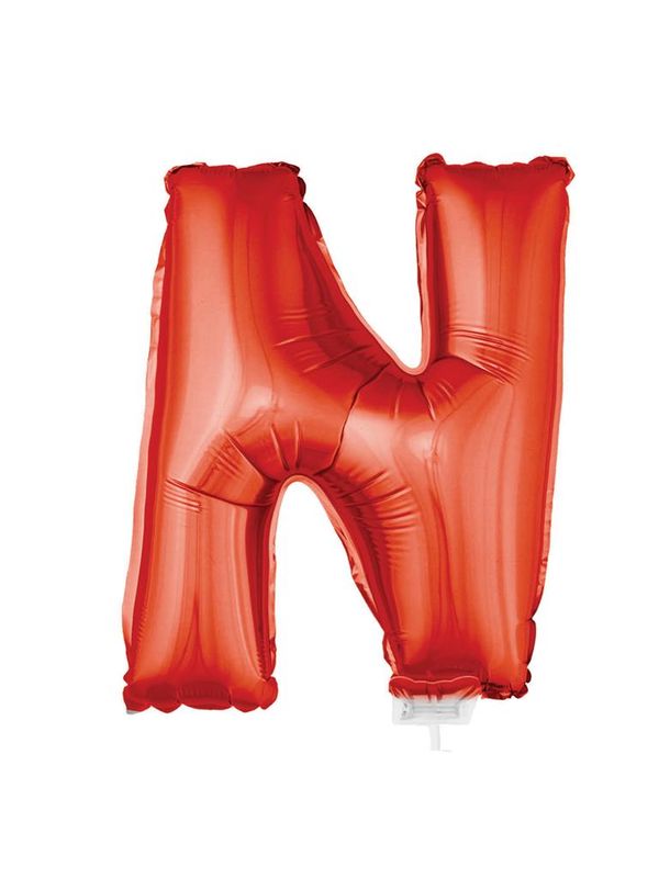 Folieballon 41cm Met Stokje Letter N Rood