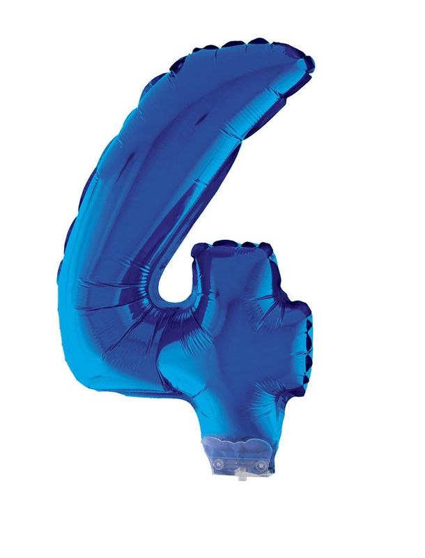 Folienballon 41cm Mit Stab Zahl 4 Blau