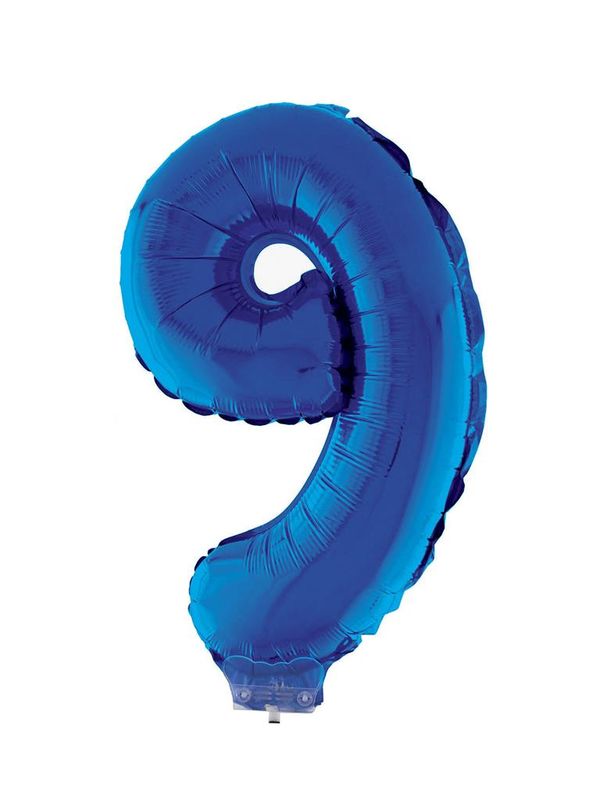 Folienballon 41cm Mit Stab Zahl 9 Blau