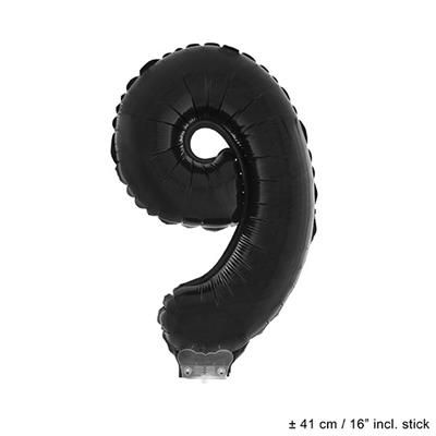Folienballon 41cm Mit Stab Zahl 9 Schwarz Folienballon 41cm Mit Stab Zahl 9 Schwarz