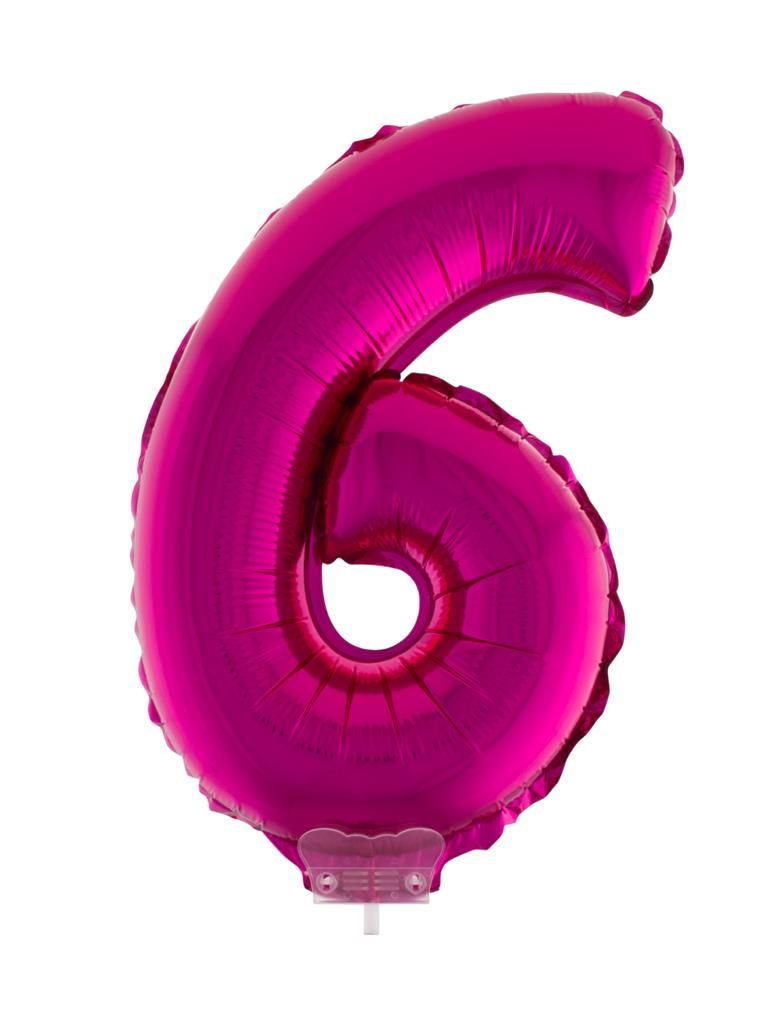 Folieballon 41cm Met Stokje Cijfer 6 Roze Folieballon 41cm Met Stokje Cijfer 6 Roze