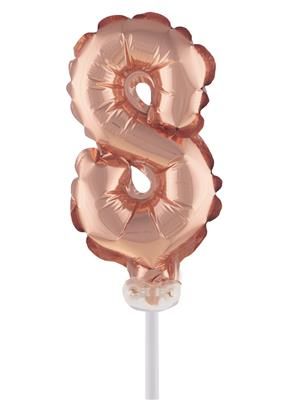 Folieballon 13cm Met Stokje Cijfer 8 Rosé Koper Folieballon 13cm Met Stokje Cijfer 8 Rosé Koper