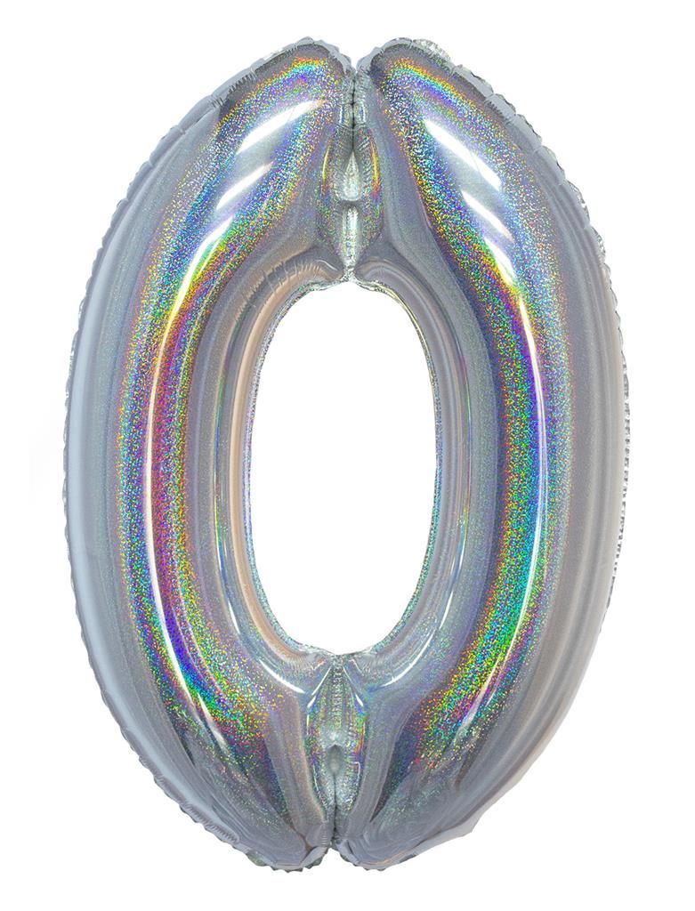 Folienballon 102cm Zahl 0 Holographisch Silber Folienballon 102cm Zahl 0 Holographisch Silber