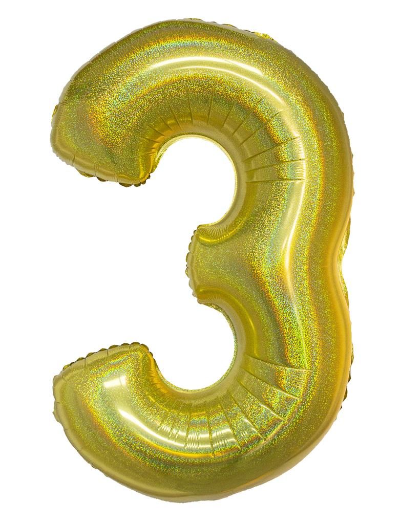 Folieballon 102cm Cijfer 3 Holografisch Goud