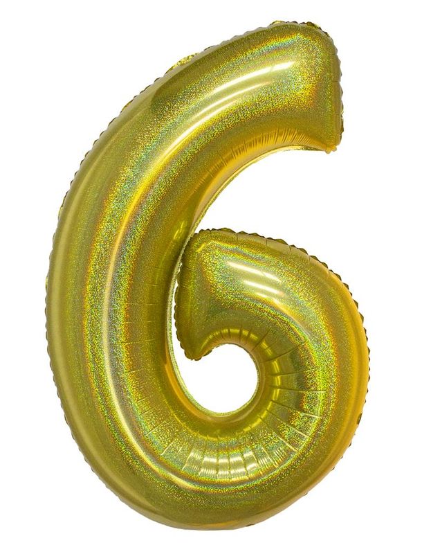 Folienballon 102cm Zahl 6 Holographisch Gold