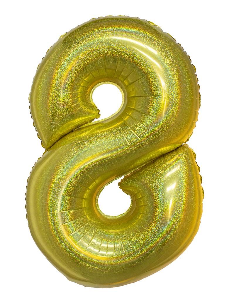Folieballon 102cm Cijfer 8 Holografisch Goud