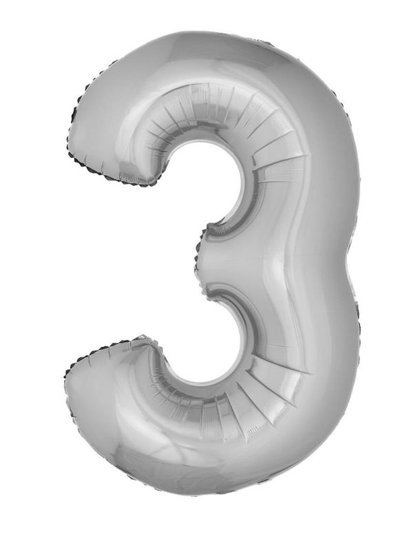 25 Folienballons 102cm Zahl 3 Silber