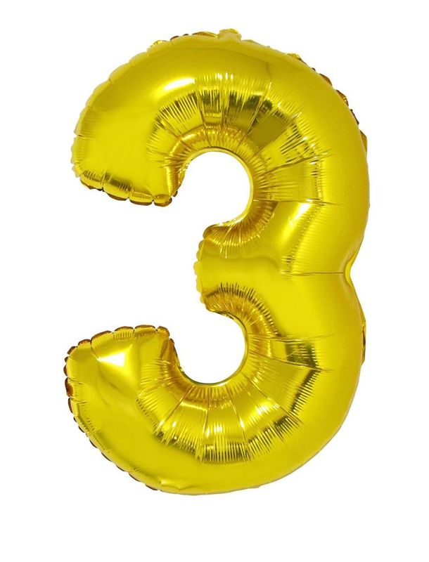 25 Folienballons 102cm Zahl 3 Gold