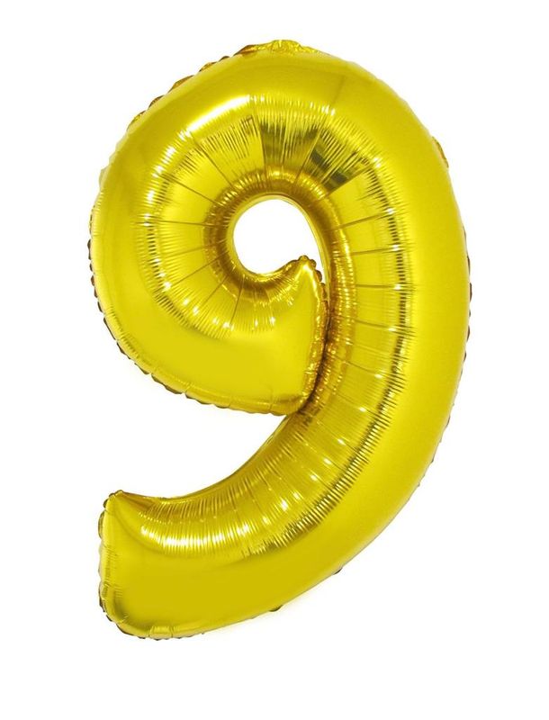 25 Folienballons 102cm Zahl 9 Gold