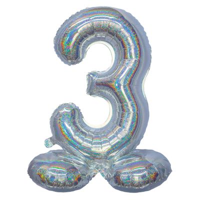 Folienballon 81cm Stehend 3 Holographisch Silber