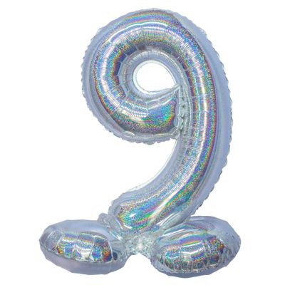 Folienballon 81cm Stehend 9 Holographisch Silber