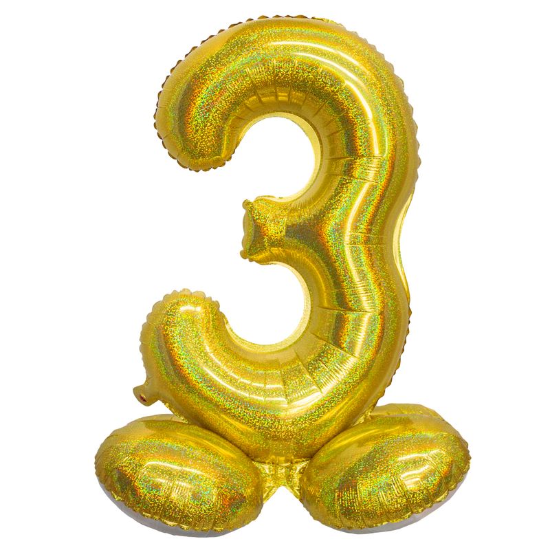 Folienballon 81cm Stehend 3 Holographisch Gold