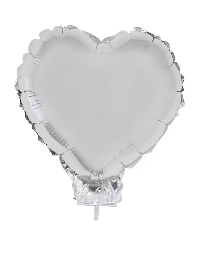 Folieballon 28cm Met Stokje Hart Zilver Folieballon 28cm Met Stokje Hart Zilver