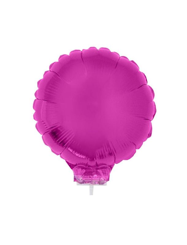 Folienballon 28cm Mit Stab Rund Fuchsia
