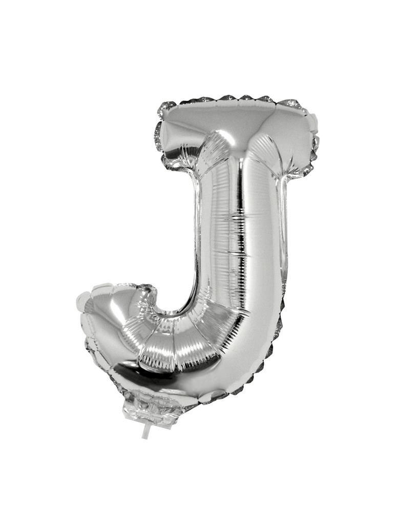 Folieballon 41cm Met Stokje Letter J Zilver