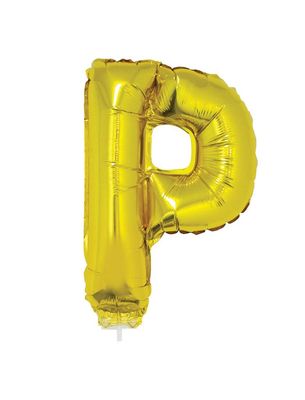 Folieballon 41cm Met Stokje Letter P Goud