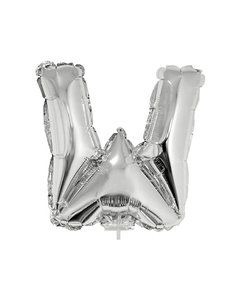 Folieballon 41cm Met Stokje Letter W Zilver Folieballon 41cm Met Stokje Letter W Zilver