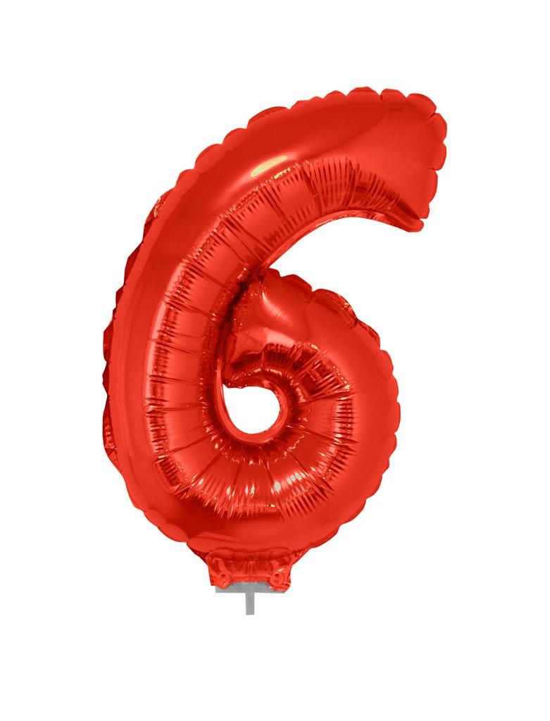 Folienballon 41cm Mit Stab Zahl 6 Rot Folienballon 41cm Mit Stab Zahl 6 Rot