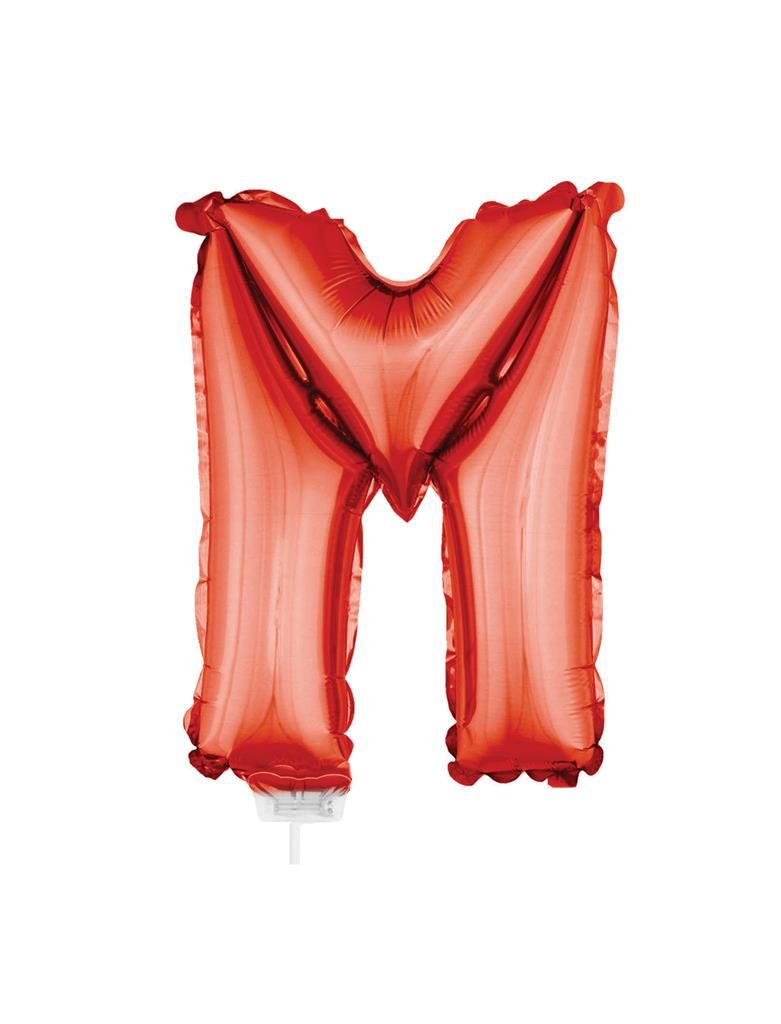 Folieballon 41cm Met Stokje Letter M Rood