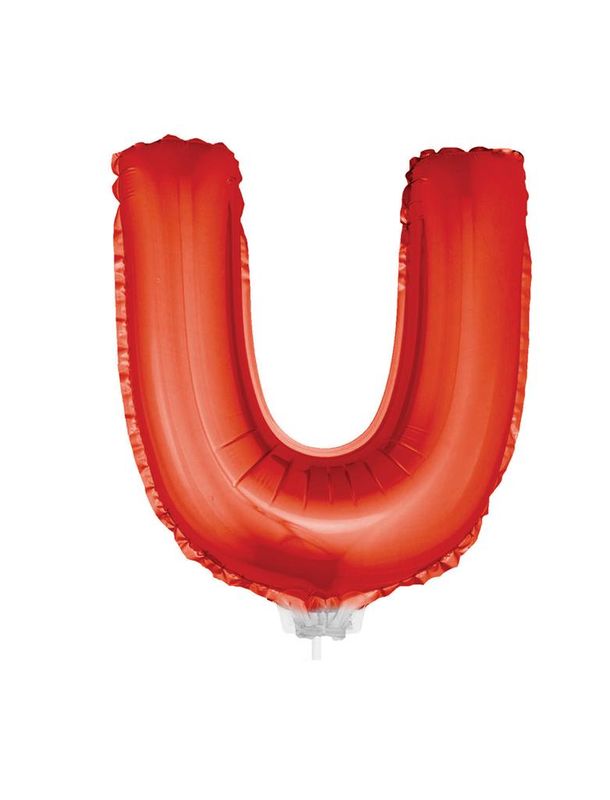 Folieballon 41cm Met Stokje Letter U Rood