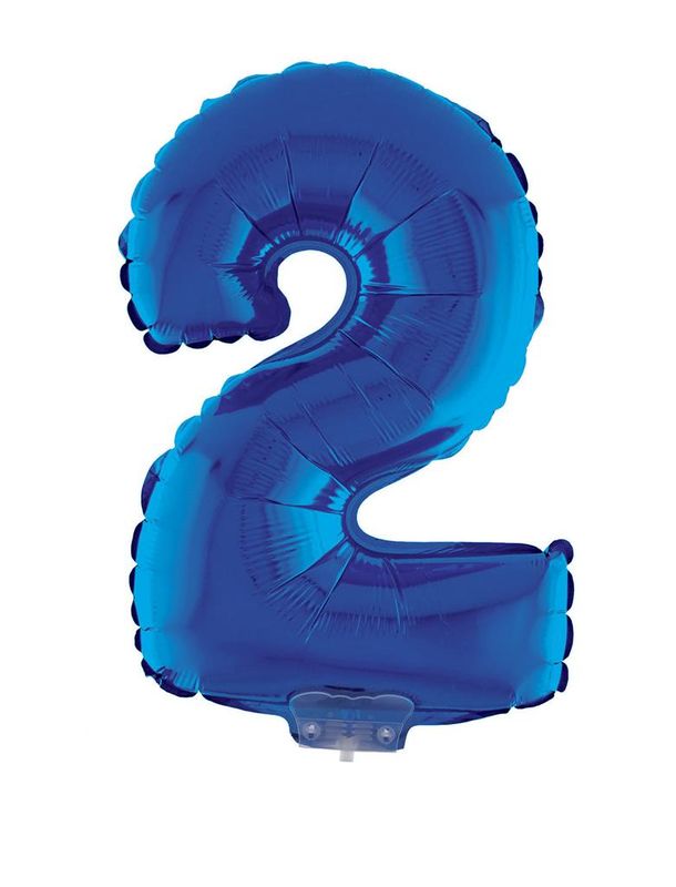 Folienballon 41cm Mit Stab Zahl 2 Blau