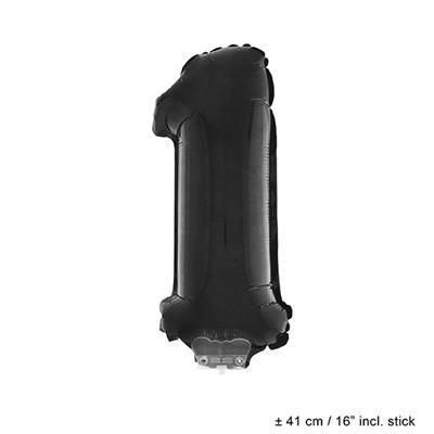 Folienballon 41cm Mit Stab Zahl 1 Schwarz