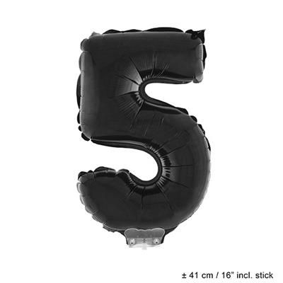 Folienballon 41cm Mit Stab Zahl 5 Schwarz
