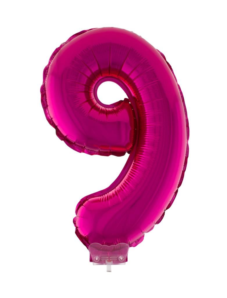 Folieballon 41cm Met Stokje Cijfer 9 Roze