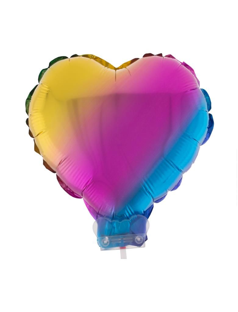 Folieballon 28cm Met Stokje Hart Regenboog