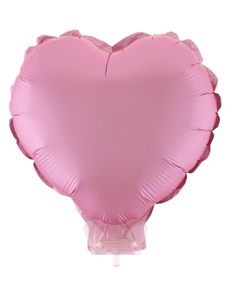 Folieballon 28cm Met Stokje Hart Chroom Roze