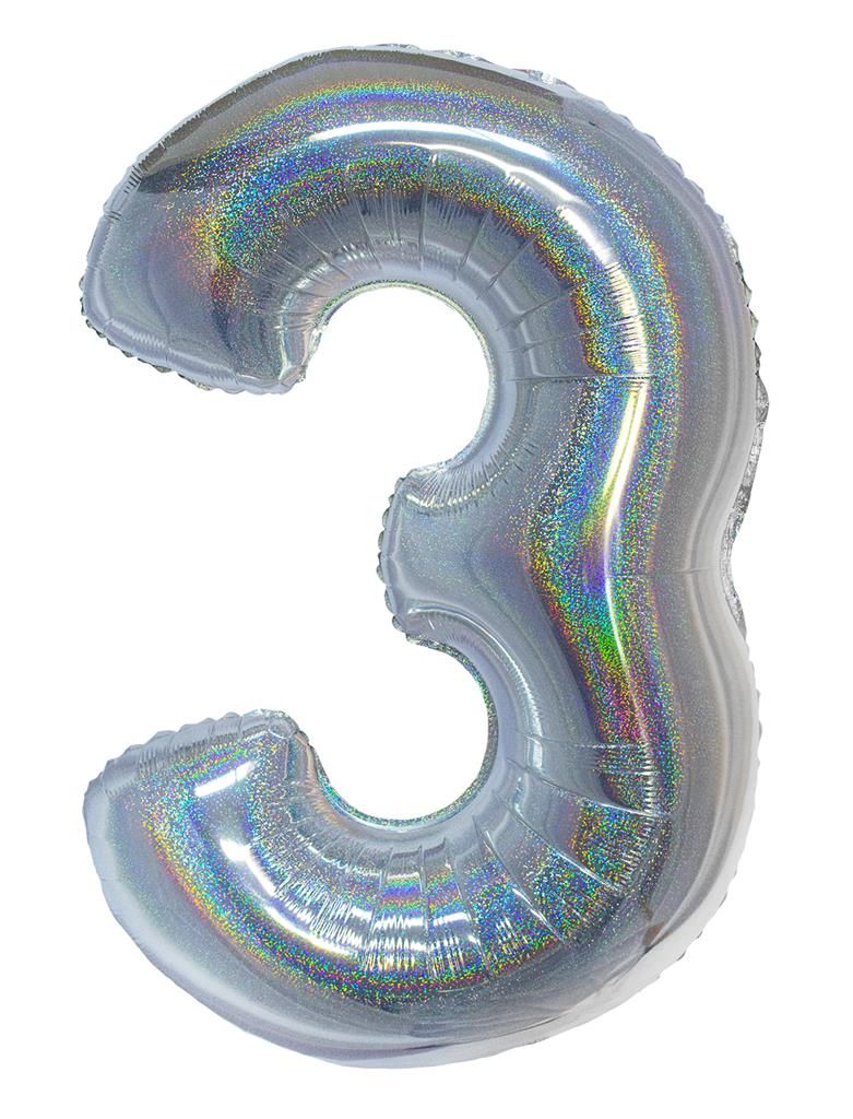 Folienballon 102cm Zahl 3 Holographisch Silber Folienballon 102cm Zahl 3 Holographisch Silber