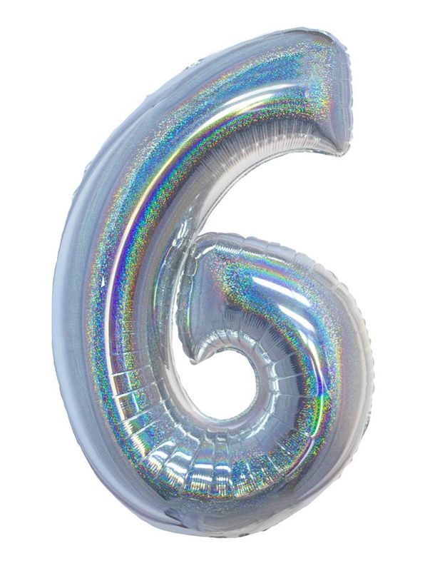 Folienballon 102cm Zahl 6 Holographisch Silber