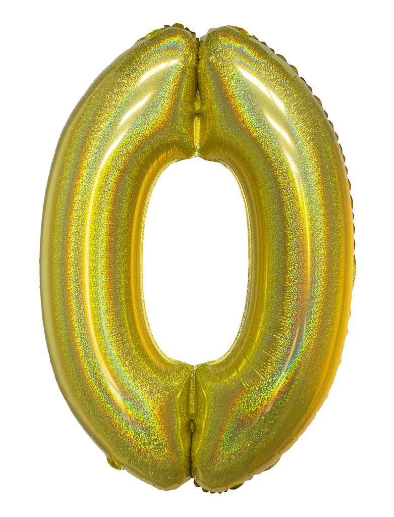 Folienballon 102cm Zahl 0 Holographisch Gold
