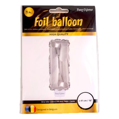 Folieballon 41cm Met Stokje Letter I Zilver