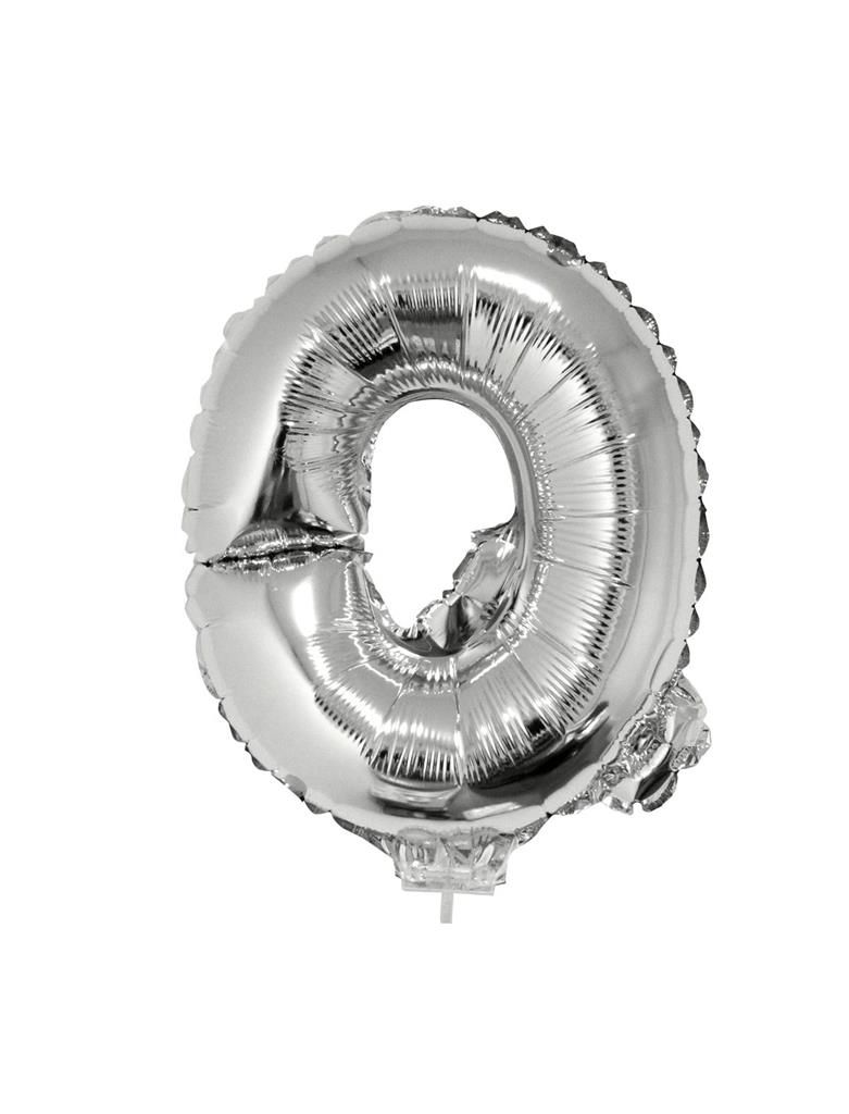 Folieballon 41cm Met Stokje Letter Q Zilver Folieballon 41cm Met Stokje Letter Q Zilver