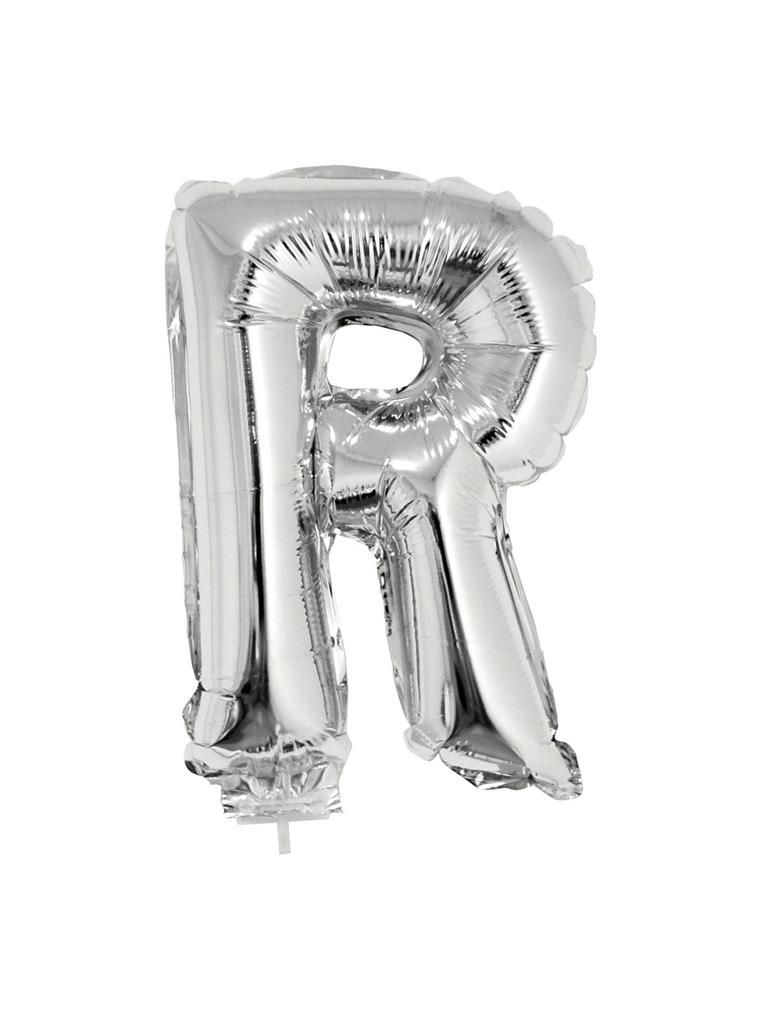 Folieballon 41cm Met Stokje Letter R Zilver Folieballon 41cm Met Stokje Letter R Zilver