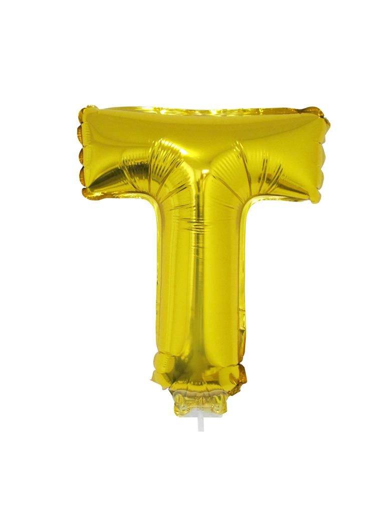 Folieballon 41cm Met Stokje Letter T Goud