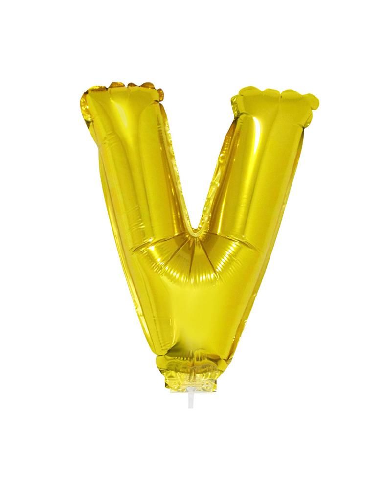 Folieballon 41cm Met Stokje Letter V Goud Folieballon 41cm Met Stokje Letter V Goud